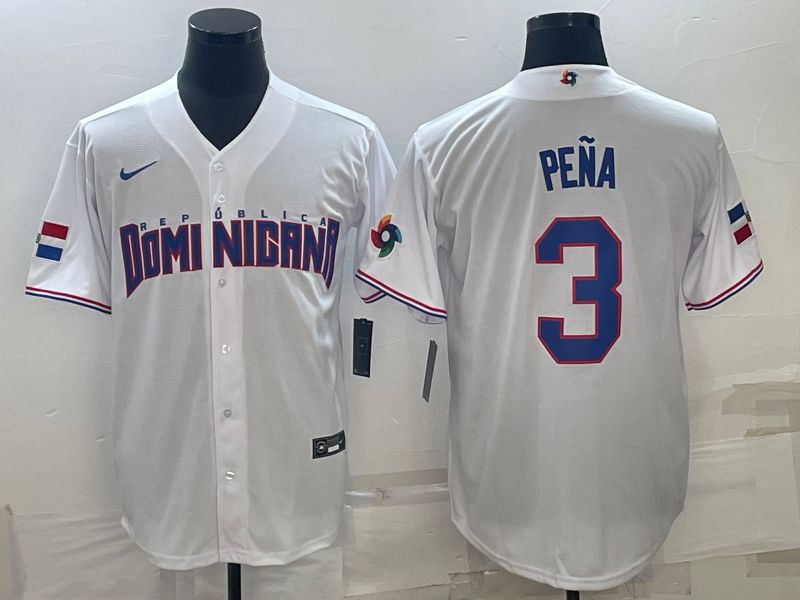 Men 2025 World Cup Dominican #3 Pena White Nike MLB Jersey style 9